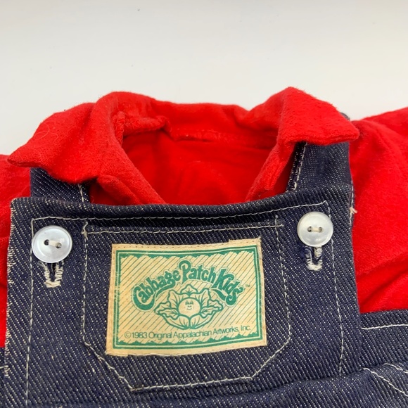 Vintage 1983 Cabbage Patch Kids Retro Denim Overalls with Red Shirt Outfit - Picture 2 of 16